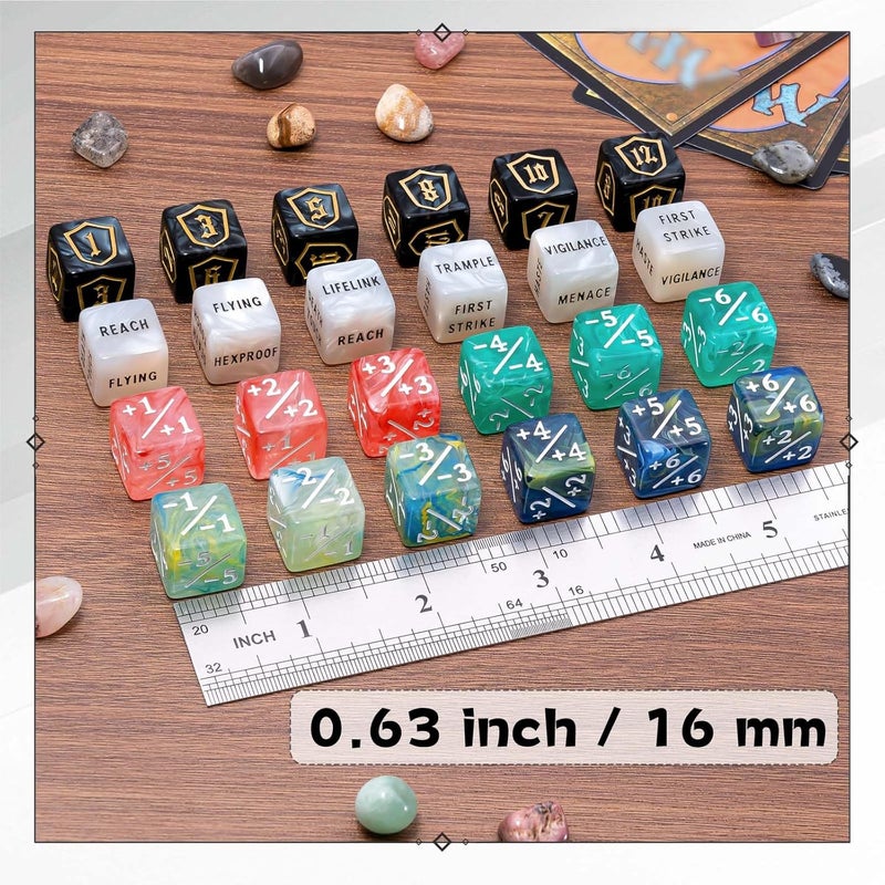 Tinzum 60 Pieces MTG Dice Set with Keyword Token Dice & Plus 1 Life Counter & Shield in 6 Colors for MTG, Cards Gaming Accessories - Image 3